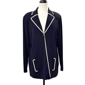 Exclusively Misook Size S Cardigan Jacket Vintage Navy Tipped Gold Classic Prep